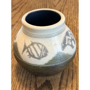 Vintage Art Pottery J. Diller Southwest Design Artisan Vase 5" Mint Signed